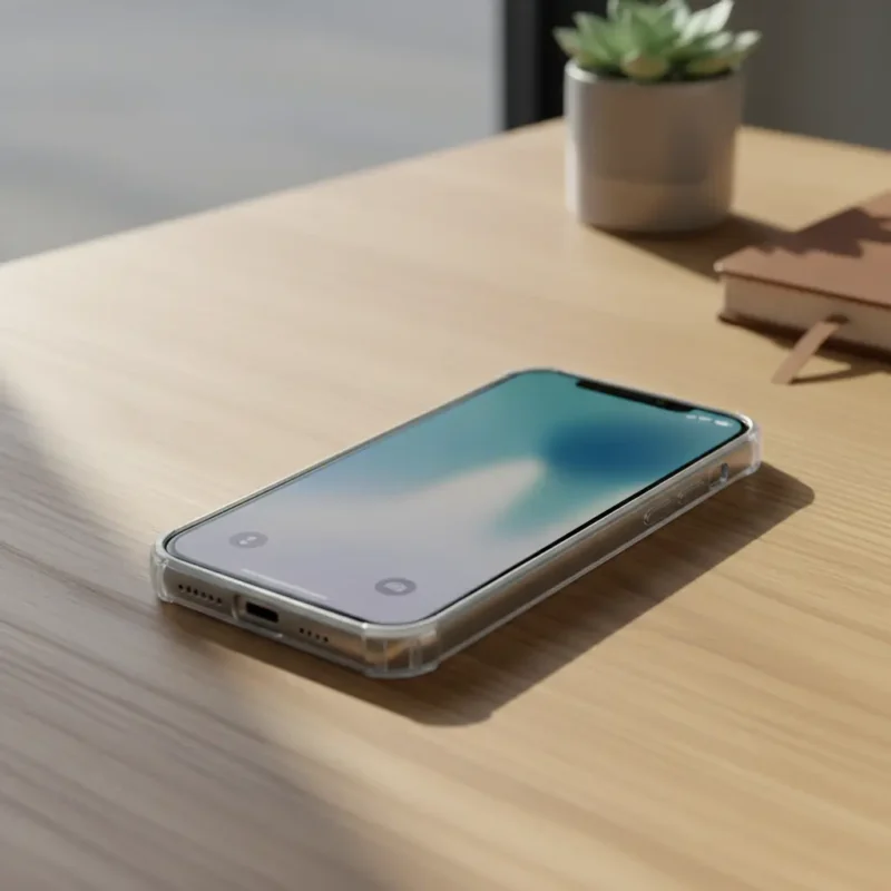 Stilingas ir kokybiškas iPhone dėklas ant medinio stalo