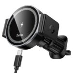 Juodas automobilinis laikiklis-ikroviklis HW35 MagSafe 15W su oro ventiliacijos tvirtinimu ir USB-C laidu