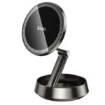 Juodas automobilinis telefono laikiklis Hoco H83 MagSafe montuojamas ant automobilio dashboard.
