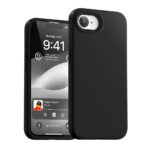 Juodas dėklas Apple iPhone 16e 17e Mercury Pure Magsafe Silicon matomas iš priekio ir nugarėlės