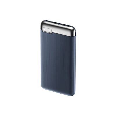 Mėlyna išorinė baterija Power Bank Remax RPP-625 su sidabrine viršutine dalimi ir tekstūruotu paviršiumi
