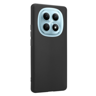Juodas TPU deklas telefonui Xiaomi Redmi Note 15 4G/5G, matomas keturių kamerų modulis su mėlynu rėmeliu