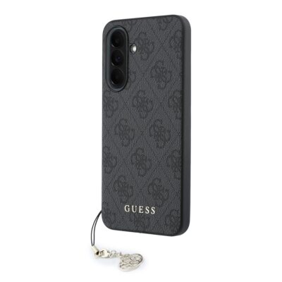 Juodas PU deklas su GUESS monograma, tekstūruotu paviršiumi ir metaliniu logotipu šone