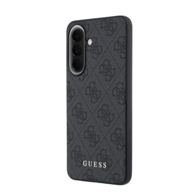 Pilkas dėklas su GUESS logotipu ir denim tekstūra telefonui Samsung Galaxy A57