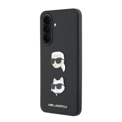 Juodas Karl Lagerfeld dėklas Samsung Galaxy A37 su grafiniu motyvu ir akiniais