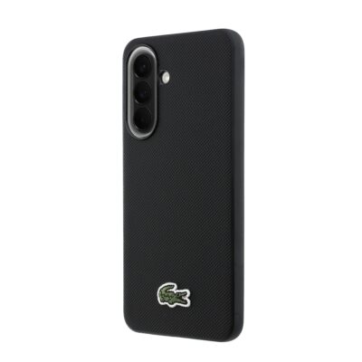 Juodas Lacoste deklas su crocodile logotipu ir kamerų iškirpte Samsung Galaxy A57