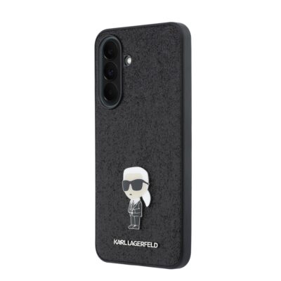 Juodas blizgantis originalus dėklas Karl Lagerfeld su glitter paviršiumi, skirtas Samsung Galaxy A37