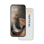 Juodas apsauginis ekrano stikliukas Motorola Moto G77 Tactical Glass Shield 5D matomas priekiniame plane.