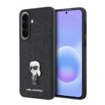 Juodas blizgantis Karl Lagerfeld dėklas Samsung Galaxy A57 su Karl Lagerfeld figūrele