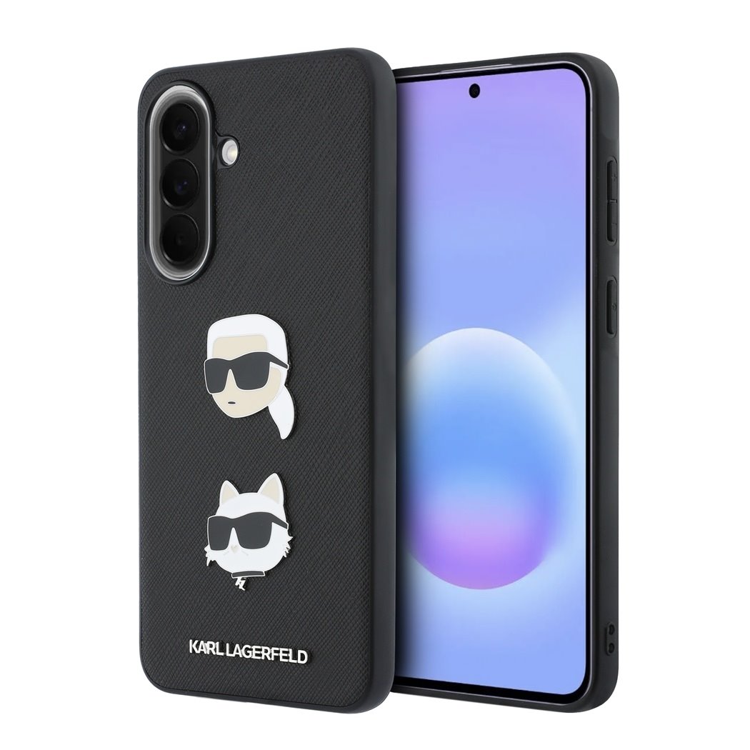 Juodas originalus dekla Karl Lagerfeld Liquid Silicone Metal Karl and Choupette Samsung Galaxy A57 Juodas tekstūruotas Karl Lagerfeld dėklas skirtas Samsung Galaxy A57