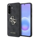 Pilkas Guess PU deklas su metaliniu logotipu skirtas Samsung Galaxy A57 telefonui