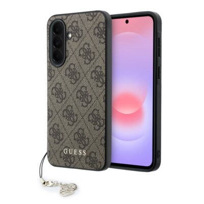 Rudas deklas GUESS su PU oda, metaliniu logotipu ir pritvirtinta grandinele Samsung Galaxy A37