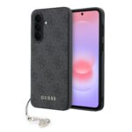 Juodas originalus dėklas Guess PU 4G Metal Logo telefonui Samsung Galaxy A37