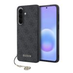 Juodas dėklas su Guess GG monograma ir pakabuku, skirtas Samsung Galaxy A57