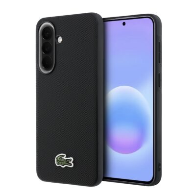 Juodas Lacoste Iconic Petit Pique deklas su teksturuotu pavirsiumi Samsung Galaxy A57