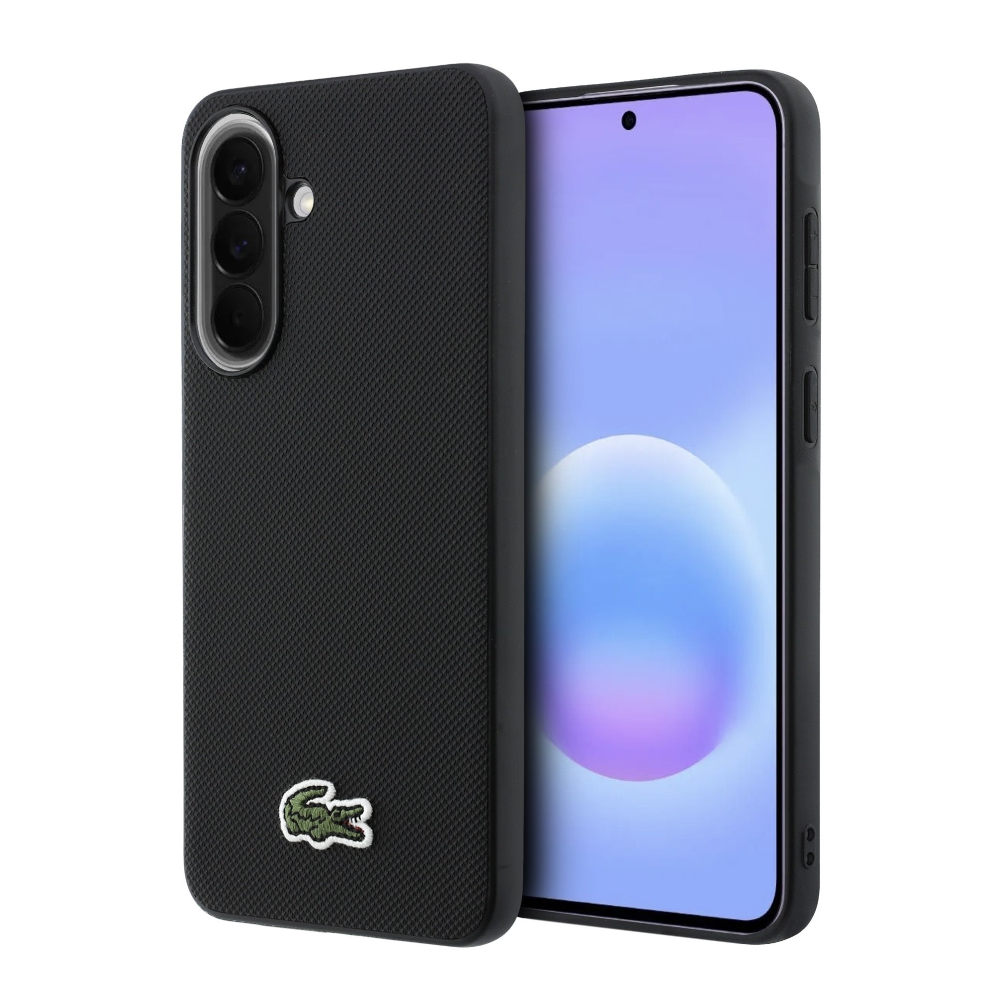 Juodas Lacoste Iconic Petit Pique deklas Samsung Galaxy A57 Juodas Lacoste Iconic Petit Pique deklas su teksturuotu pavirsiumi Samsung Galaxy A57