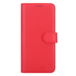 Raudonas atverčiamas dėklas Tactical Field Notes telefonui Samsung Galaxy A27 5G, matoma užsegimo juostelė ir viršuje esančios mažos skylutės.