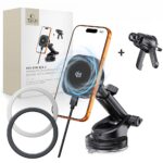 Juodas telefono laikiklis + pakrovėjas "TECH-PROTECT V20 ARCTICBOOST MAGNETIC MAGSAFE DASHBOARD & VENT CAR MOUNT WIRELESS CHARGER 25W QI2.2"