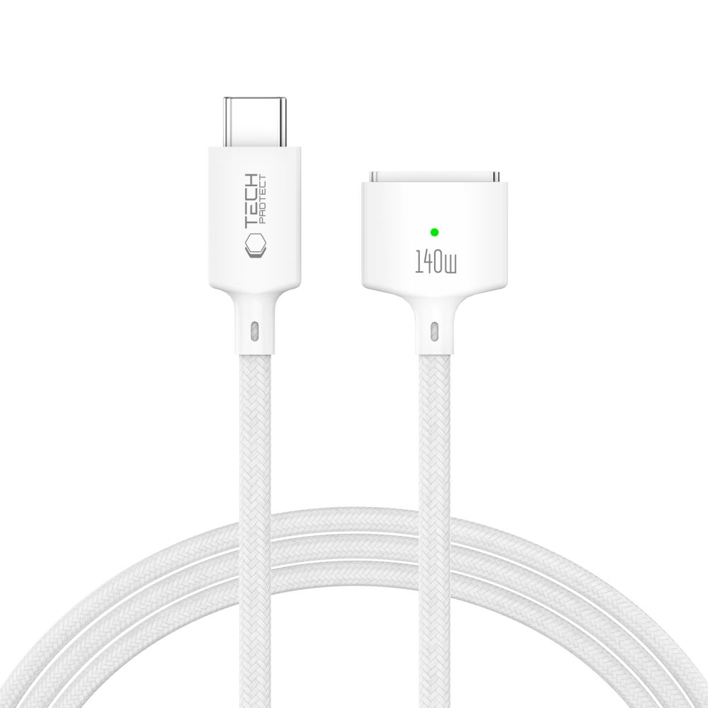 Baltas laidas pakrovimo "TECH-PROTECT MMC01 ULTRABOOST MAGNETIC MACBOOK CABLE TYPE-C TO MAGSAFE 3 140W 200CM" Baltas laidas pakrovimo "TECH-PROTECT MMC01 ULTRABOOST MAGNETIC MACBOOK CABLE TYPE-C TO MAGSAFE 3 140W 200CM" - Image 1