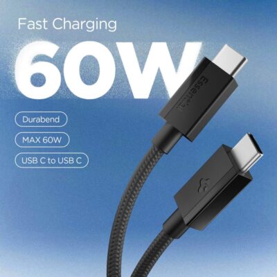 Juodas kabelis Spigen EB6015CC Essential Type-C su greitu 60W įkrovimu