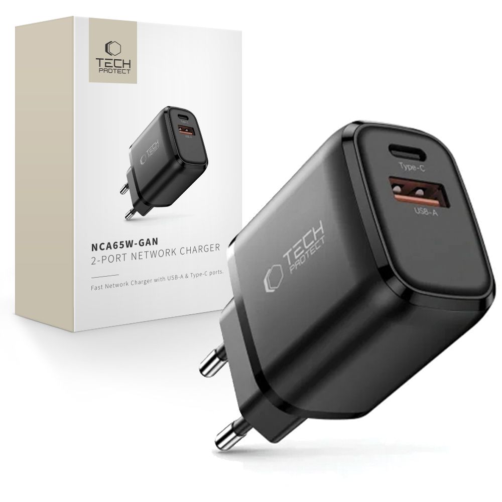 Juodas buitinis pakrovėjas "TECH-PROTECT NCA65W-GAN 2-PORT NETWORK CHARGER PD 65W / QC3.0" Juodas buitinis pakrovėjas "TECH-PROTECT NCA65W-GAN 2-PORT NETWORK CHARGER PD 65W / QC3.0" - Image 1