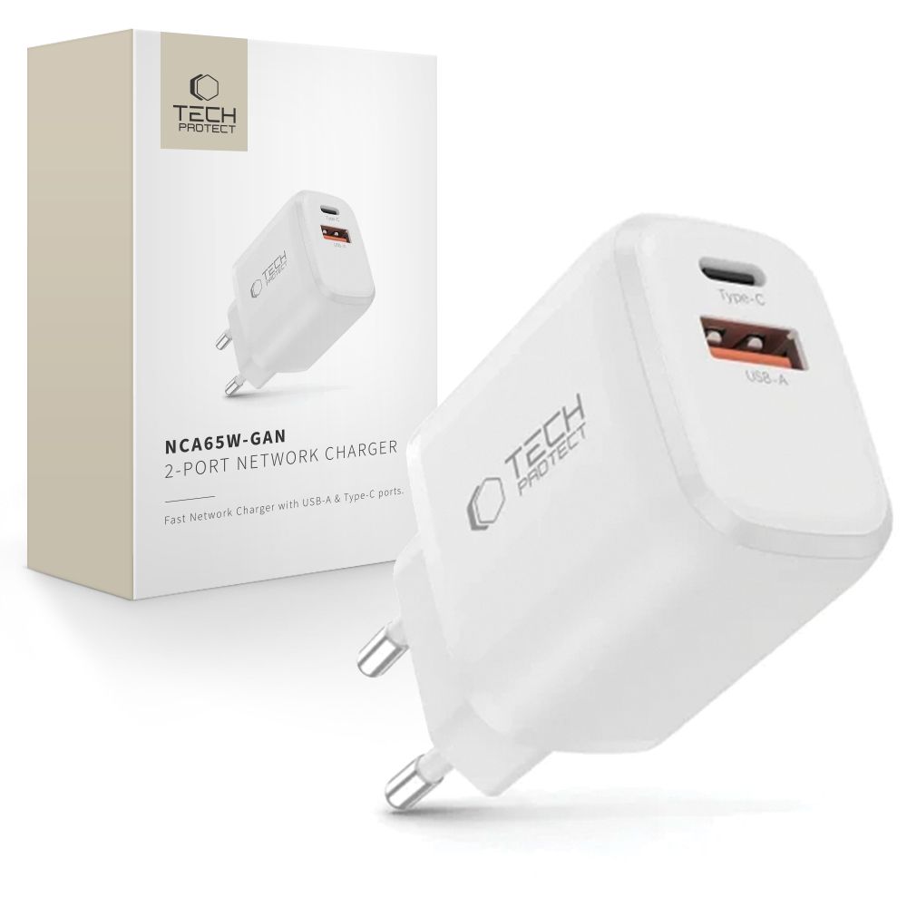 Baltas buitinis pakrovėjas "TECH-PROTECT NCA65W-GAN 2-PORT NETWORK CHARGER PD 65W / QC3.0" Baltas buitinis pakrovėjas "TECH-PROTECT NCA65W-GAN 2-PORT NETWORK CHARGER PD 65W / QC3.0" - Image 1