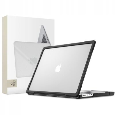 Juodas-skaidrus dėklas MACBOOK PRO 14 M1-M5 PRO su matiniu skaidriu viršumi ir juoda apvadais