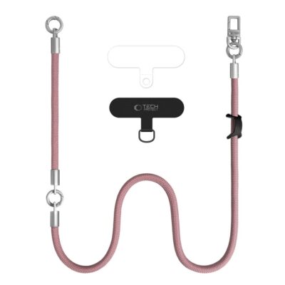 Rausvas-titano spalvos dirželis TECH-PROTECT C10S ROPE CROSSBODY & WRIST su metaliniais kabliukais
