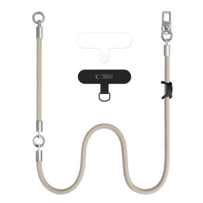Beige-titano spalvos dirželis TECH-PROTECT C10S ROPE CROSSBODY & WRIST su metaliniais elementais