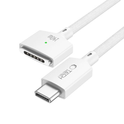 Baltas laidas pakrovimo TECH-PROTECT MMC01 ULTRABOOST Magnetic MacBook kabelis su USB-C ir MagSafe 3 jungtimis