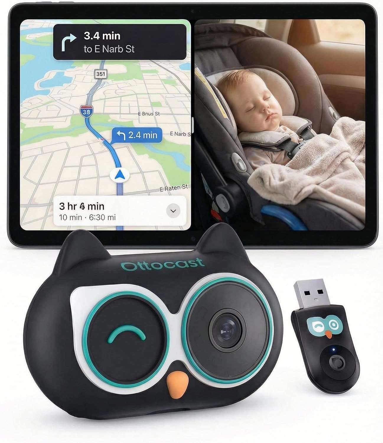 juodas-belaidis-carplay-adapteris-su-mobilios-aukles-funkcija-ottocast Juodas belaidis CarPlay adapteris su mobilios auklės funkcija Ottocast Cabin Care CA520-T - Image 1