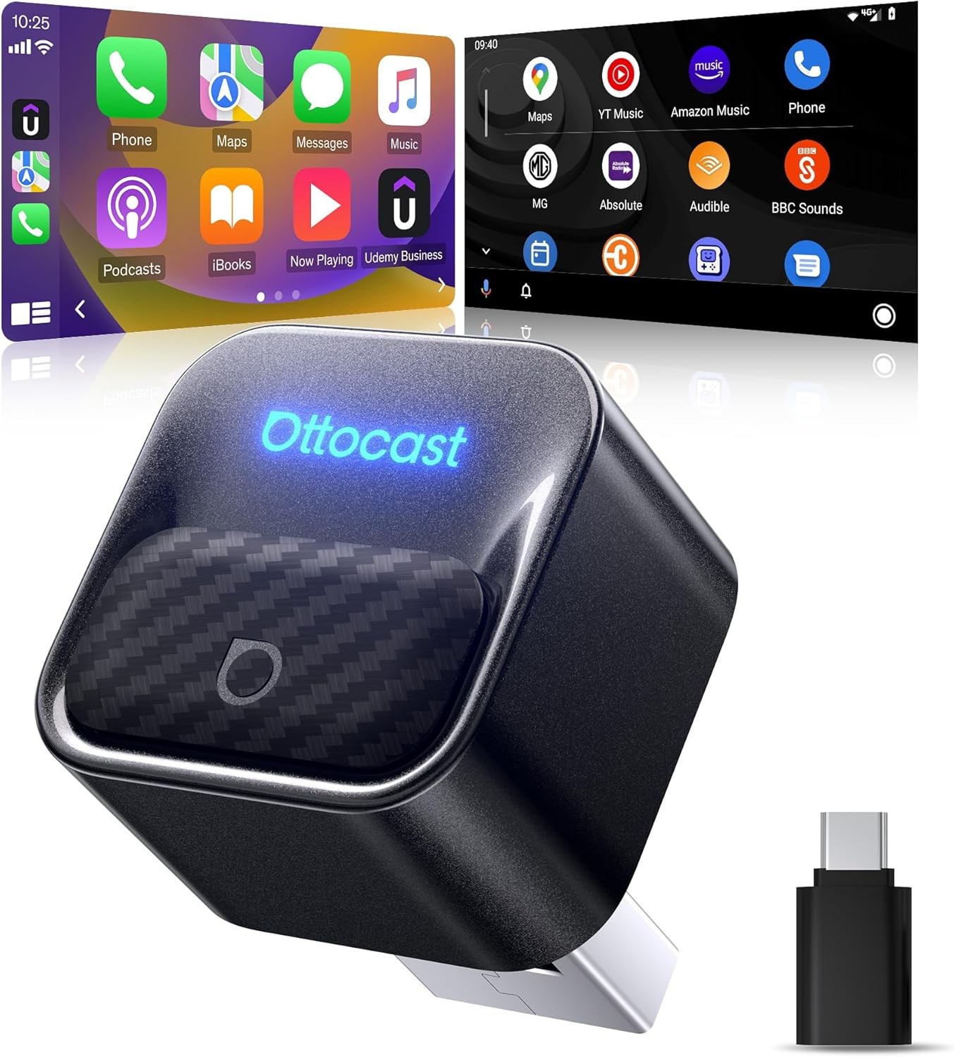 juodas-belaidis-carplay-android-auto-adapteris-ottocast-mini-core-ca525-t3 Juodas belaidis CarPlay / Android Auto adapteris Ottocast Mini Core CA525-T3 - Image 1