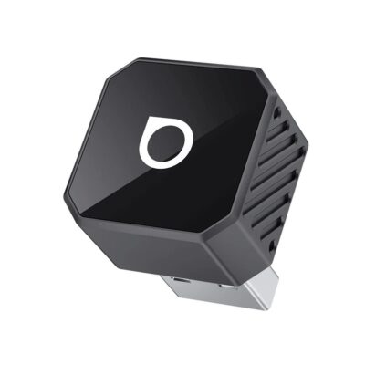 Juodas belaidis CarPlay Android Auto adapteris Ottocast Mini Cube CP88-T3 kompaktiškas dizainas
