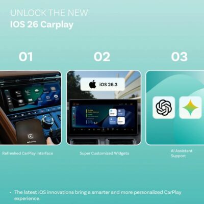 Juodas belaidis CarPlay Android Auto adapteris Ottocast Mini Pico CA525-T automobiliui