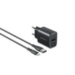 Juodas įkroviklis Awei PD85T-EU 22.5W USB-A / USB-C + USB-A to USB-C cable 1.0m