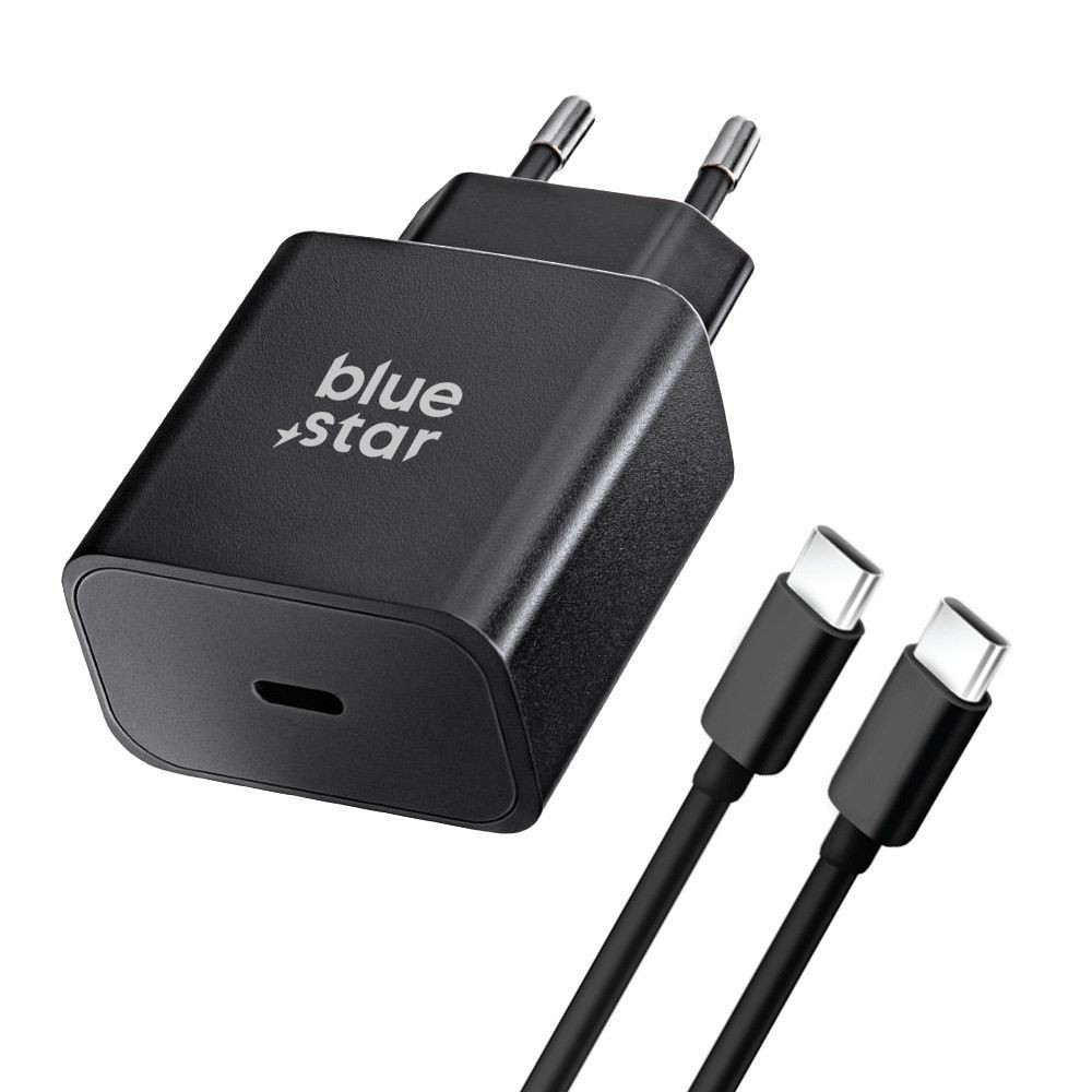 juodas-ikroviklis-blue-star-25w-usb-c-usb-c-to-usb-c-cable Juodas įkroviklis Blue Star 25W USB-C + USB-C to USB-C cable - Image 1