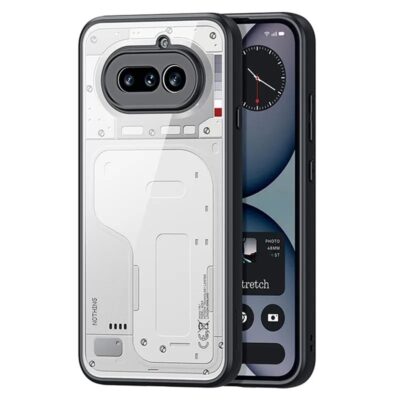 Skaidrus dėklas Dux Ducis Aimo telefonui Nothing Phone 4a su matoma kamerų apsauga ir juoda apvadu