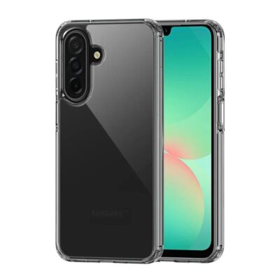 Skaidrus dėklas Samsung A276 A27 5G Dux Ducis Clin uždėtas ant juodo telefono su matiniu paviršiumi