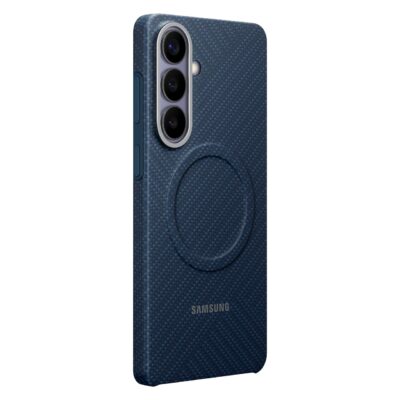 Tamsiai melynas originalus deklo Samsung Galaxy S26 Plus pavirsius su carbon magnet tekstura