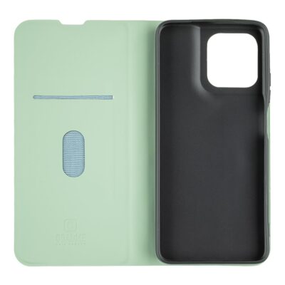 Mėtos dėklas Motorola G57 Power OBALME SmoothTouch, atverčiamas žalias dėklas su juodu telefono laikikliu viduje