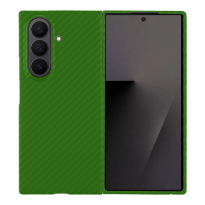Žalias dėklas Tactical MagForce Aramid telefonui Samsung Galaxy Z Fold 7 su matiniu paviršiumi ir anglies pluošto raštu