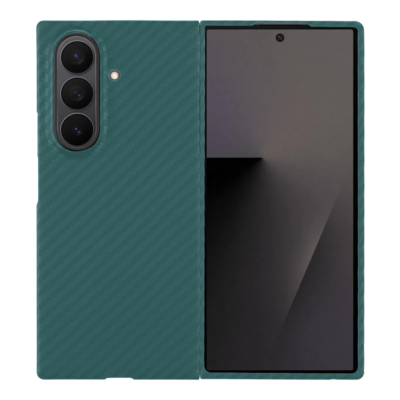 Mėlynas dėklas Tactical MagForce Aramid telefonui Samsung Galaxy Z Fold 7, matomas telefonas atverstas, dėklo tekstūra spindinti