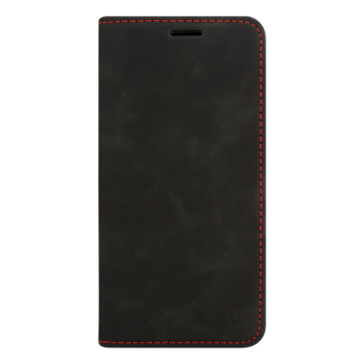 Juodas atverčiamas dėklas Tactical Xproof telefonui Xiaomi Redmi Note 15 Pro 4G su raudonomis siūlėmis