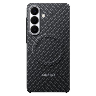 Pilkas originalus dėklas Samsung Galaxy S26 Plus EF-KS947SSE Carbon Magnet su anglies pluošto raštu