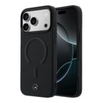 Juodas dėklas Mercedes PU Leather 3D MagSafe telefonui Apple iPhone 17 Pro Max