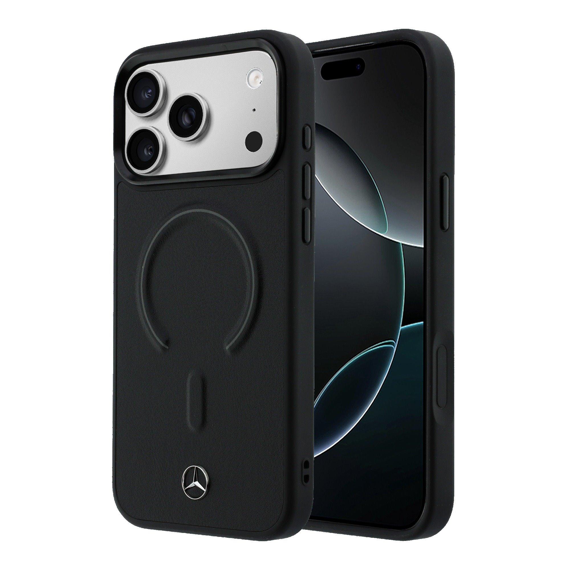 Juodas dėklas Mercedes PU Leather 3D MagSafe telefonui Apple iPhone 17 Pro Max Juodas dėklas Mercedes PU Leather 3D MagSafe telefonui Apple iPhone 17 Pro Max - Image 1