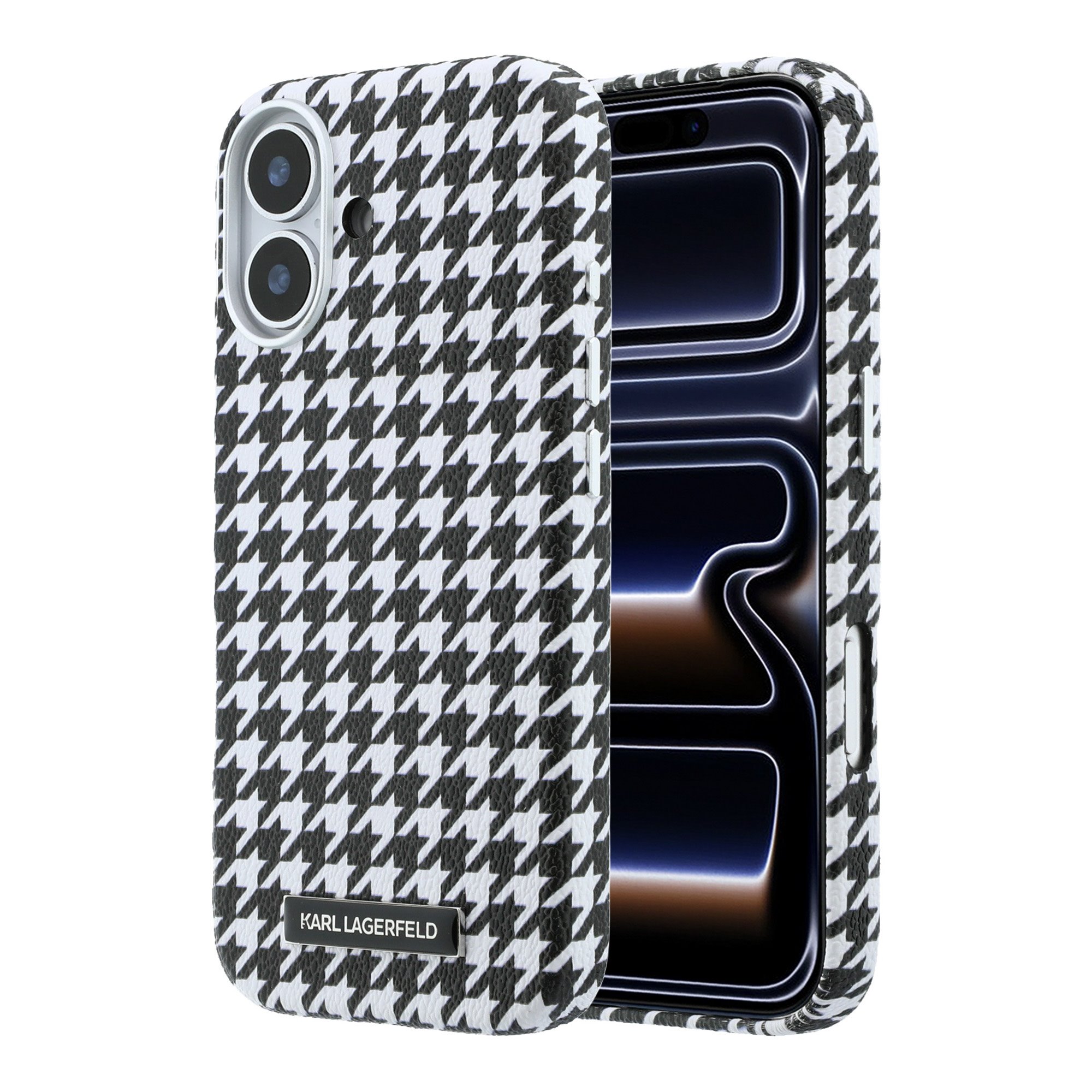 Juodas dėklas Karl Lagerfeld PU Houndstooth Resin Plate MagSafe telefonui Apple Iphone 17 Pro Juodas dėklas Karl Lagerfeld PU Houndstooth Resin Plate MagSafe telefonui Apple Iphone 17 Pro - Image 1