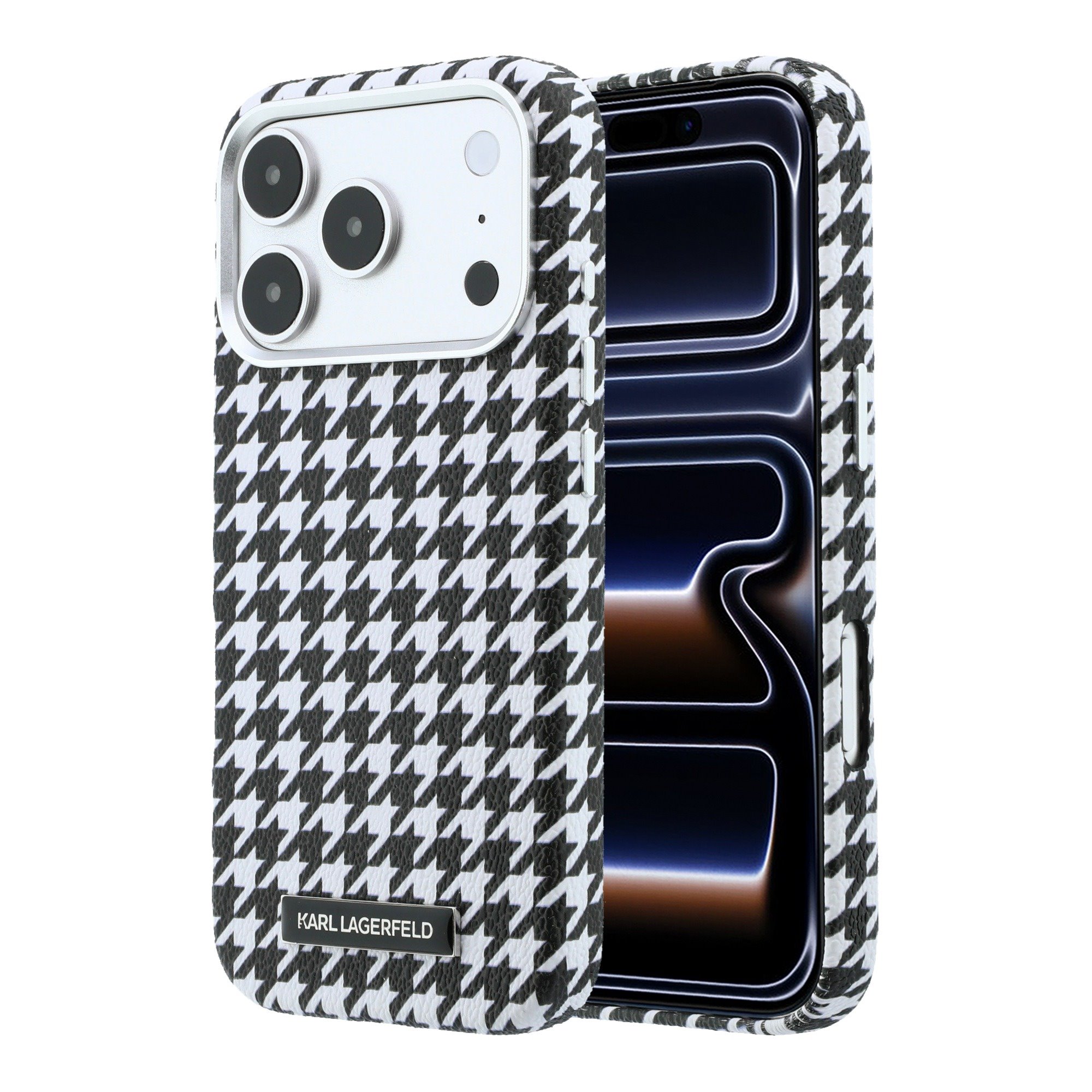 Juodas dėklas Karl Lagerfeld PU Houndstooth Resin Plate MagSafe telefonui Apple Iphone 17 Pro Juodas dėklas Karl Lagerfeld PU Houndstooth Resin Plate MagSafe telefonui Apple Iphone 17 Pro - Image 1