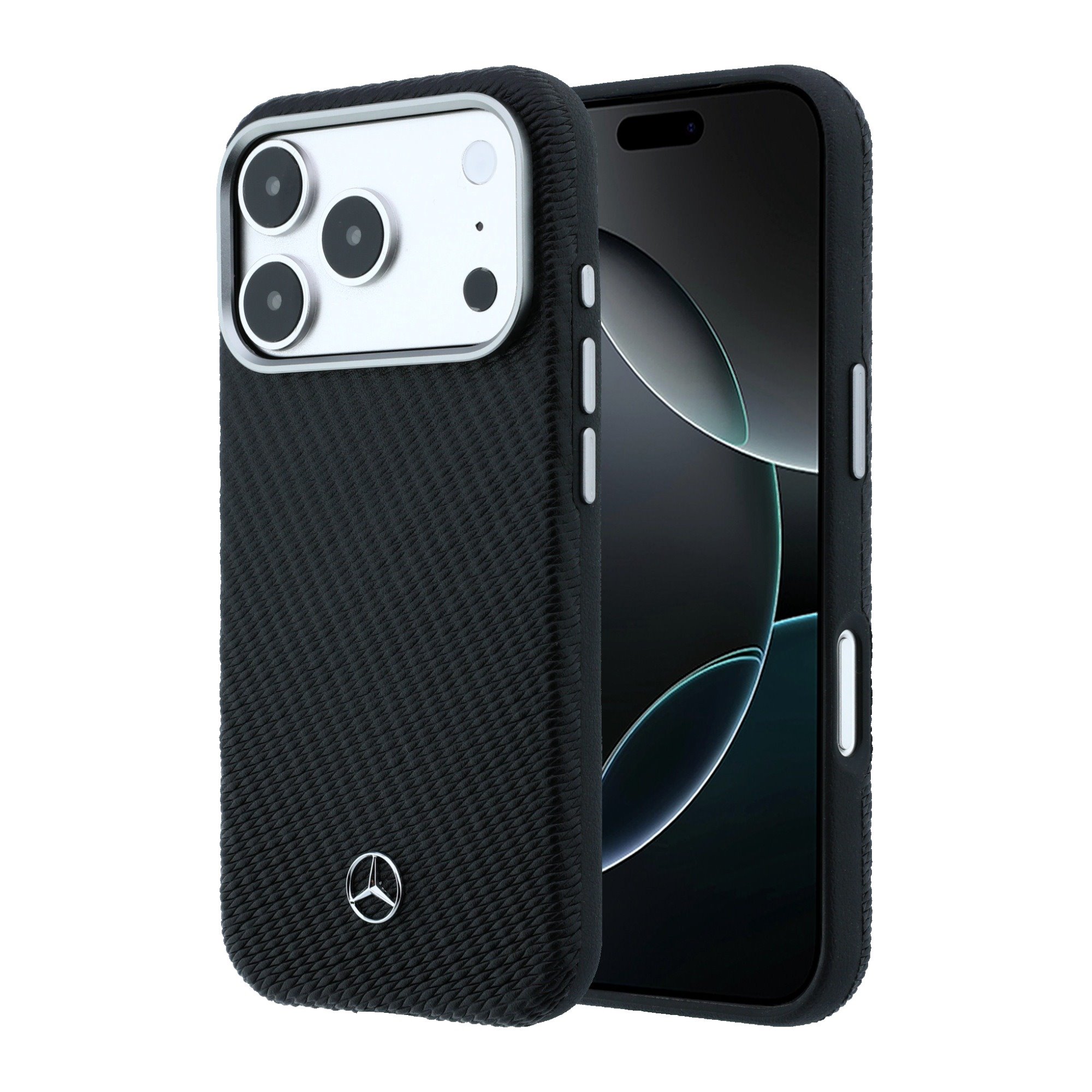 Juodas dėklas Mercedes PU Leather Semi Wrap MagSafe telefonui Apple iPhone 17 Pro Juodas dėklas Mercedes PU Leather Semi Wrap MagSafe telefonui Apple iPhone 17 Pro - Image 1