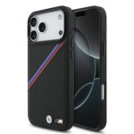 Juodas dėklas BMW M Tricolor Perforated Pattern MagSafe telefonui Apple iPhone 17 Pro Max
